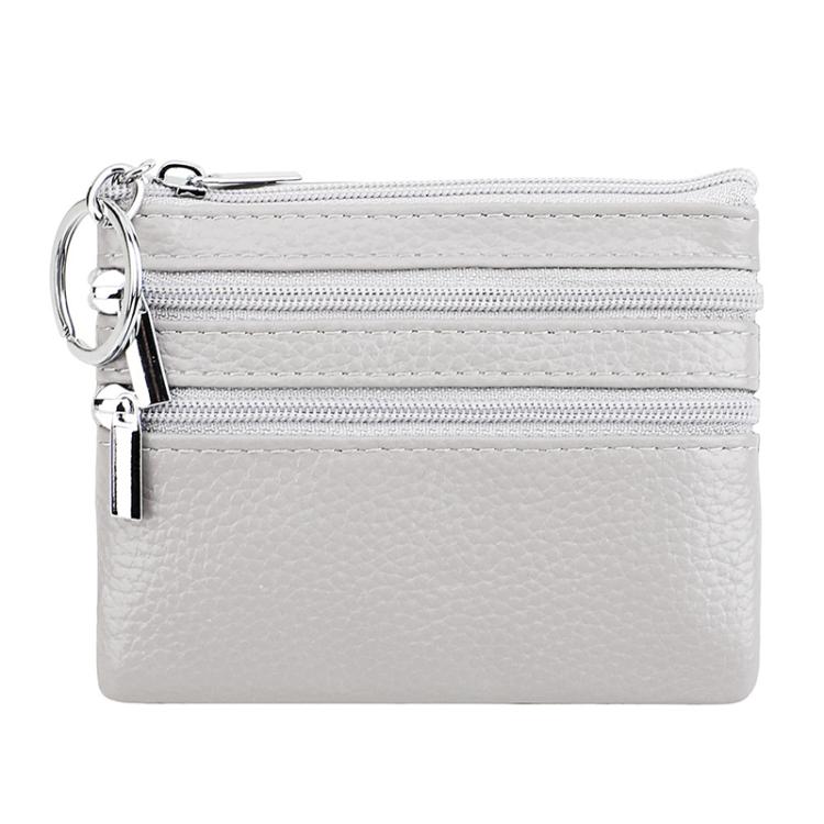 Genuine Leather Double Zipper Key Coin Purse
