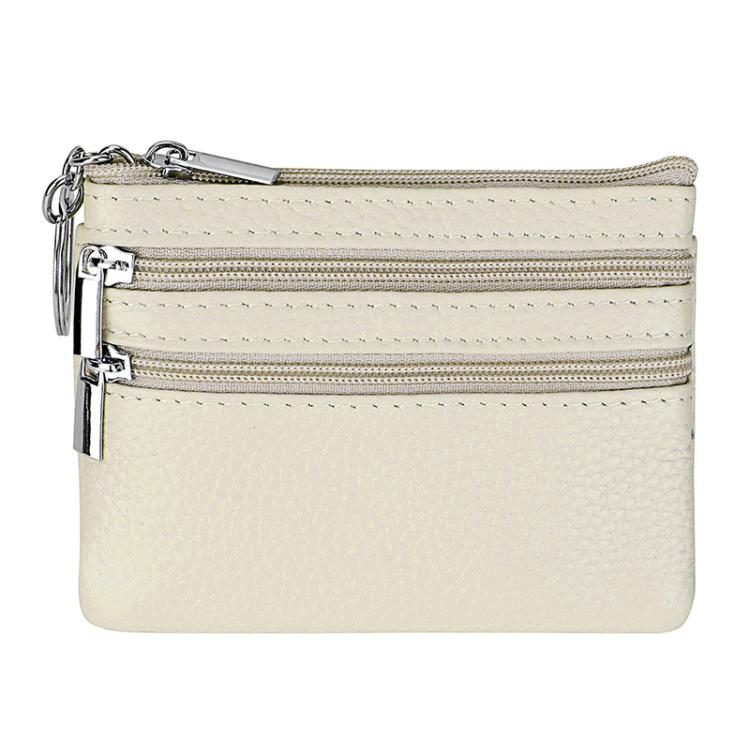 Genuine Leather Double Zipper Key Coin Purse
