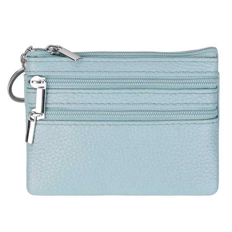 Genuine Leather Double Zipper Key Coin Purse