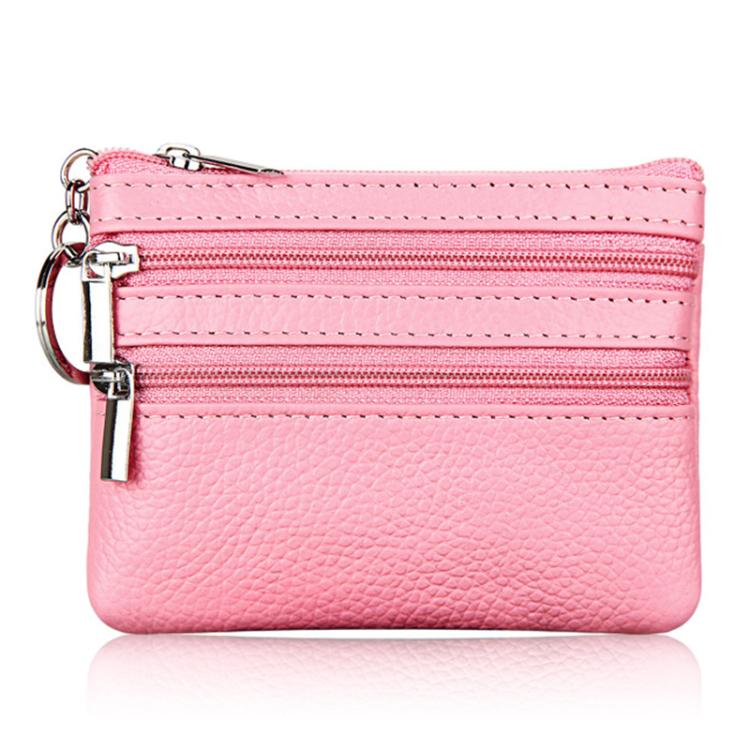 Genuine Leather Double Zipper Key Coin Purse