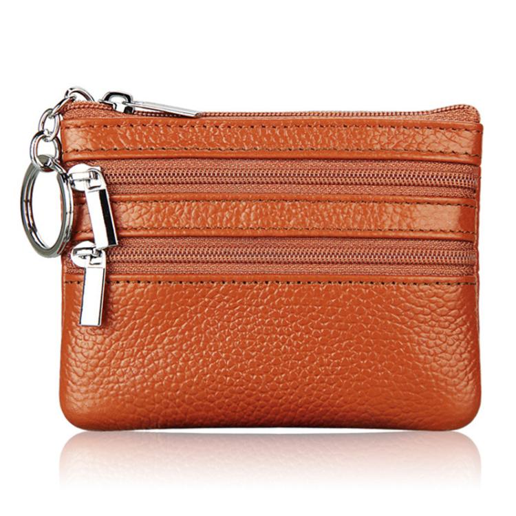 Genuine Leather Double Zipper Key Coin Purse