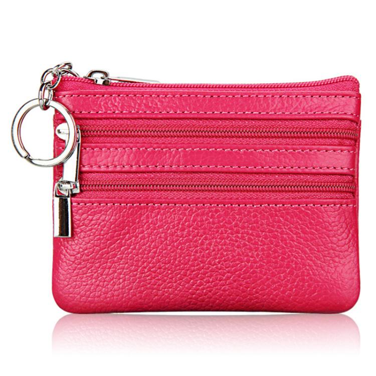 Genuine Leather Double Zipper Key Coin Purse