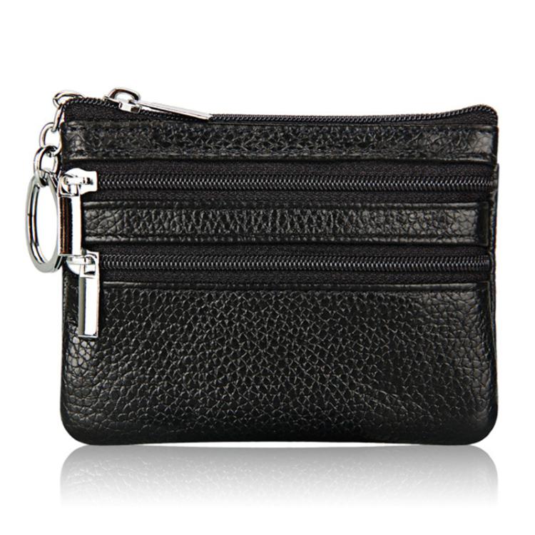 Genuine Leather Double Zipper Key Coin Purse