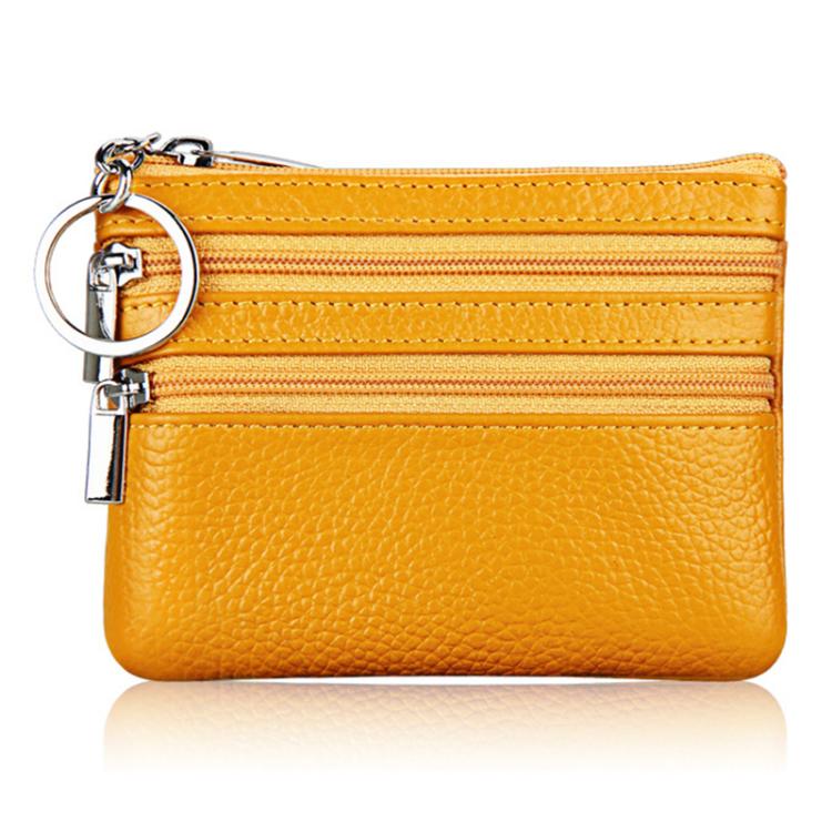 Genuine Leather Double Zipper Key Coin Purse