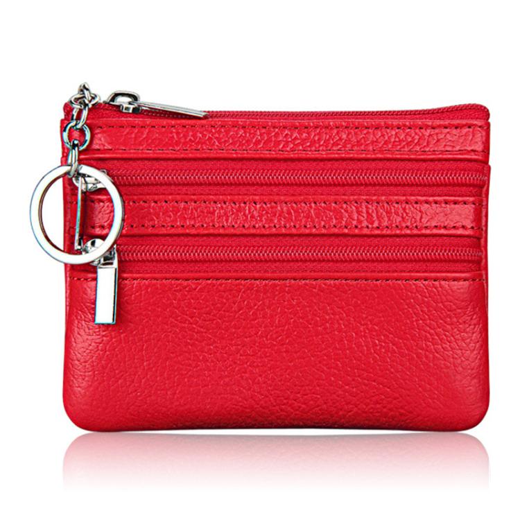 Genuine Leather Double Zipper Key Coin Purse