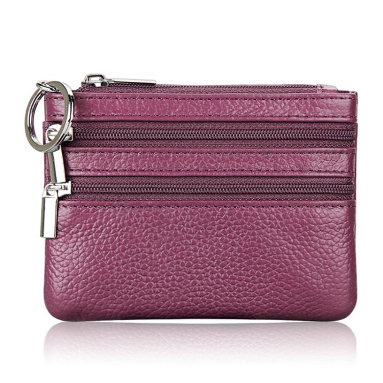Genuine Leather Double Zipper Key Coin Purse
