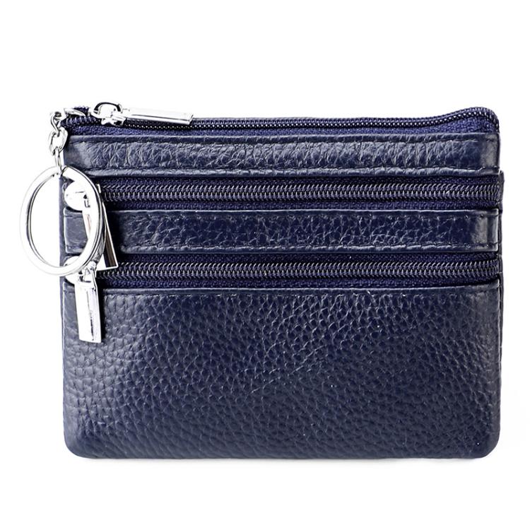 Genuine Leather Double Zipper Key Coin Purse
