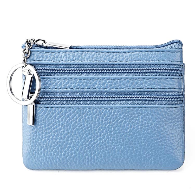Genuine Leather Double Zipper Key Coin Purse