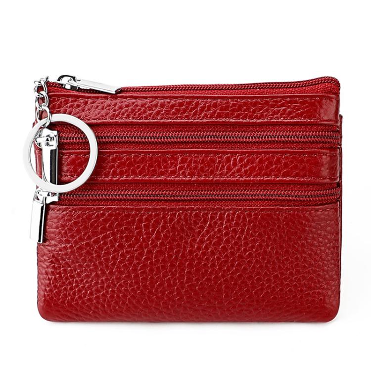 Genuine Leather Double Zipper Key Coin Purse