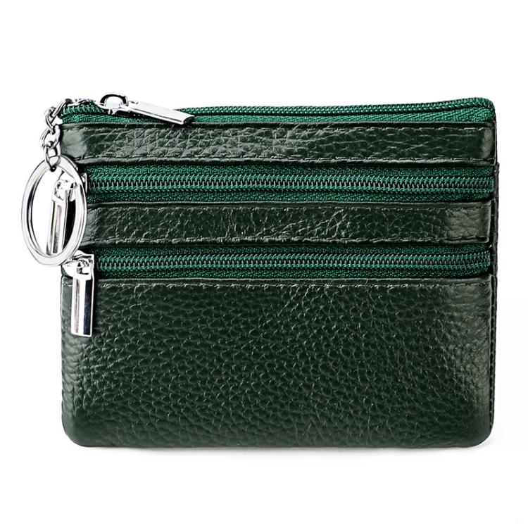 Genuine Leather Double Zipper Key Coin Purse