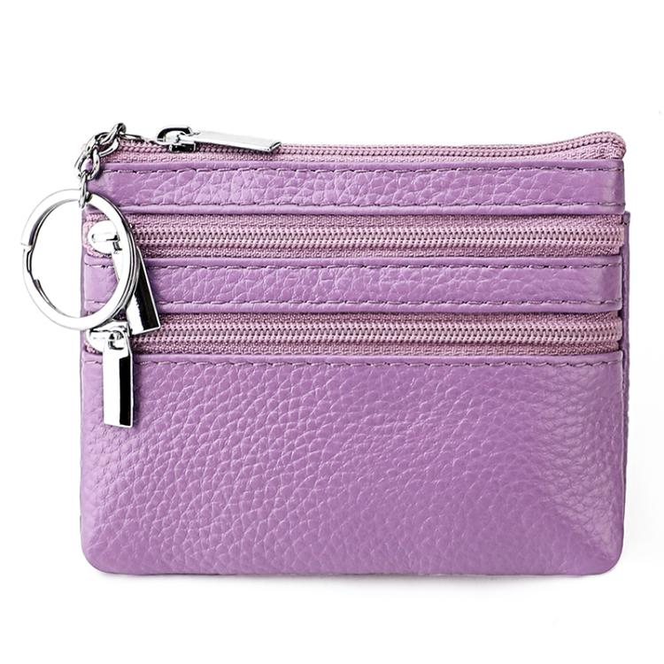 Genuine Leather Double Zipper Key Coin Purse