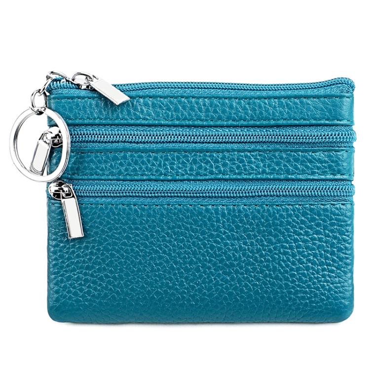 Genuine Leather Double Zipper Key Coin Purse
