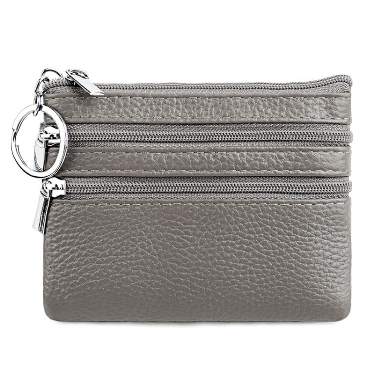 Genuine Leather Double Zipper Key Coin Purse