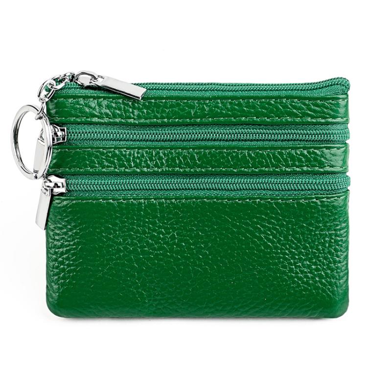 Genuine Leather Double Zipper Key Coin Purse