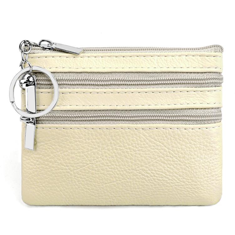 Genuine Leather Double Zipper Key Coin Purse