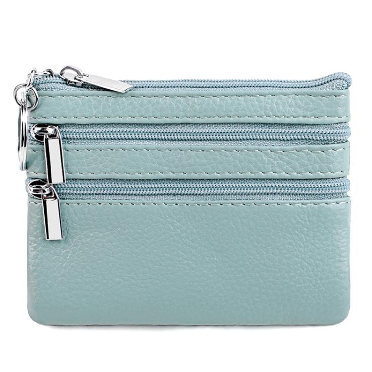 Genuine Leather Double Zipper Key Coin Purse