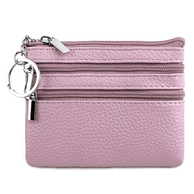 Genuine Leather Double Zipper Key Coin Purse