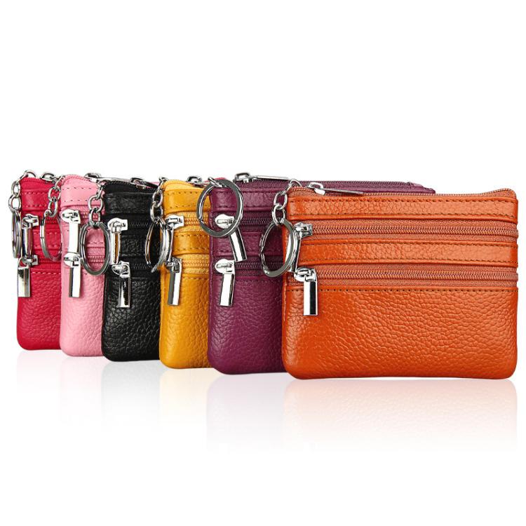Genuine Leather Double Zipper Key Coin Purse