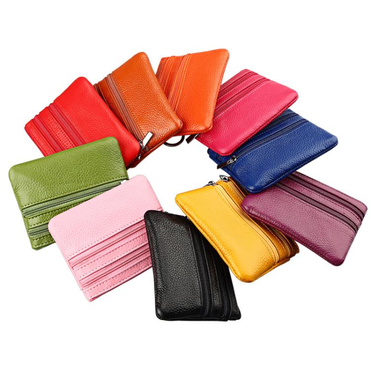 Genuine Leather Double Zipper Key Coin Purse