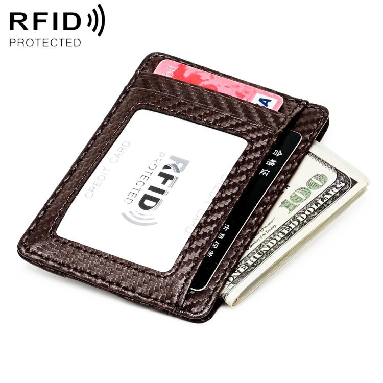 Carbon fiber RFID anti-theft card bag wallet, brown with credit card window and ID slot