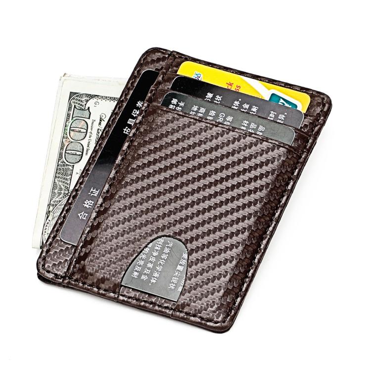 RFID anti-theft card bag wallet, brown with woven texture and cards inside