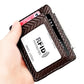 Coffee brown RFID card bag with clear ID window and textured card holder body