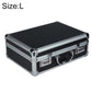 Aluminum key lock storage case, L size, black with handle and front latch locks