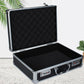 Open aluminum key lock storage case, black, with lid, latches, and carry handle