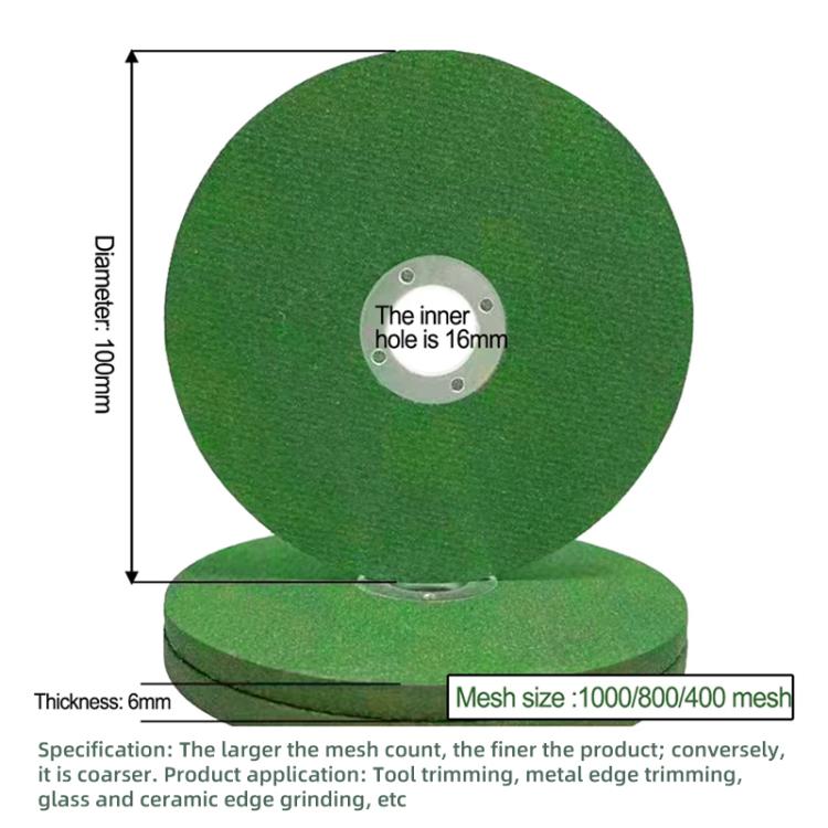 Green grinding disc with center hole, mesh sizes listed on product