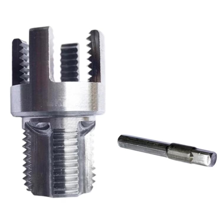 Integrated thread cutting tool with dual cutting teeth and attached straight handle pin