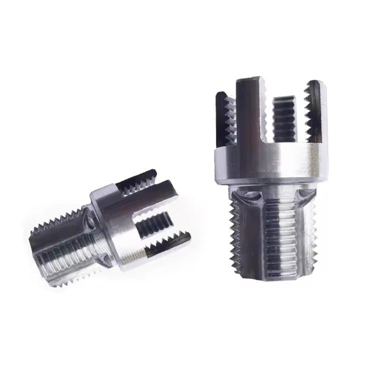 Integrated thread cutting tool pair with silver metal heads and side handle pin tool