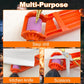 Orange portable drill bit sharpener with purple grinding wheel and drill bit