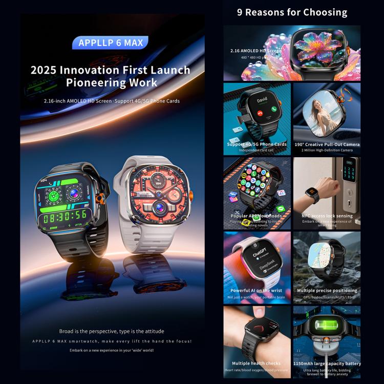 LOKMAT APPLLP 6 Max smartwatches with black and white straps and varied watch faces