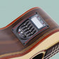 Four-band EQ module mounted on wooden acoustic guitar body with LCD controls