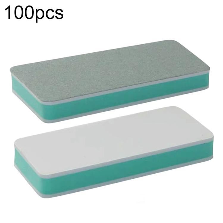 Double-sided polishing blocks, one gray and one white face with teal edges