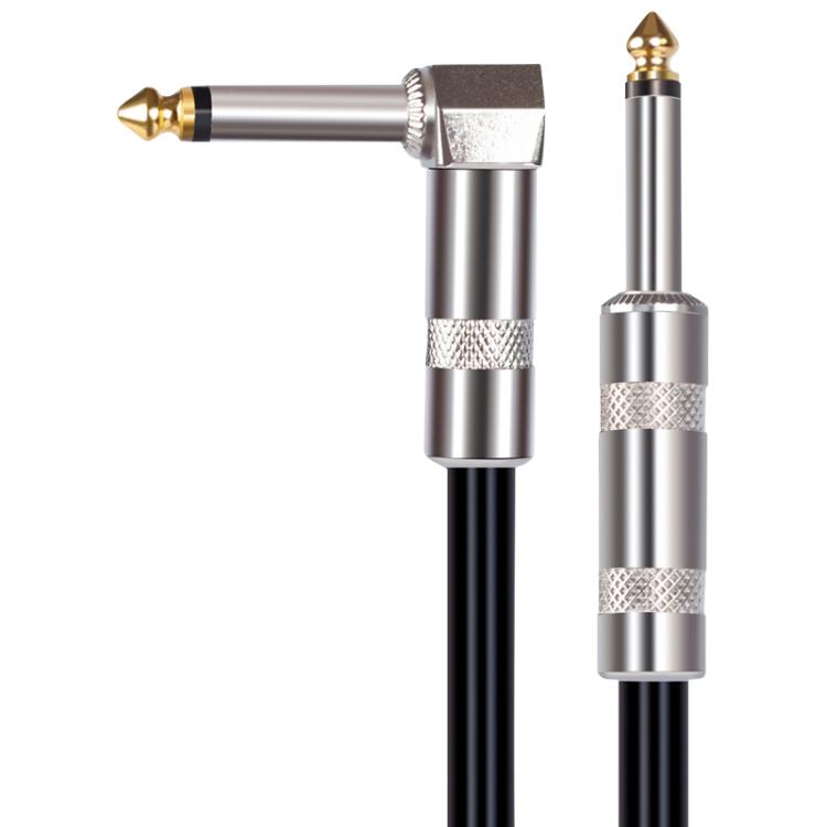 6.35mm audio cable with gold straight plug and silver elbow plug, black jacket