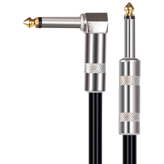6.35mm audio cable with gold straight plug and silver elbow plug, black jacket
