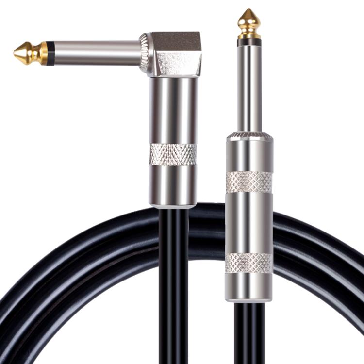 6.35mm audio cable with gold straight plug and silver elbow plug, black cable loop