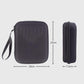 Portable kalimba bag with dimensions, dark rectangular case and side wrist strap