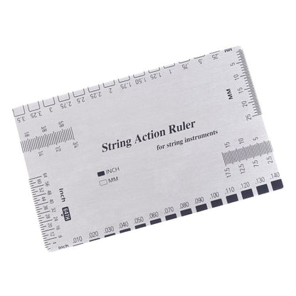 Stainless steel guitar string action ruler gauge with inch and mm markings
