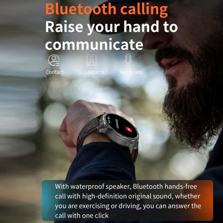 Black QS10 smartwatch worn on a wrist, featuring Bluetooth calling