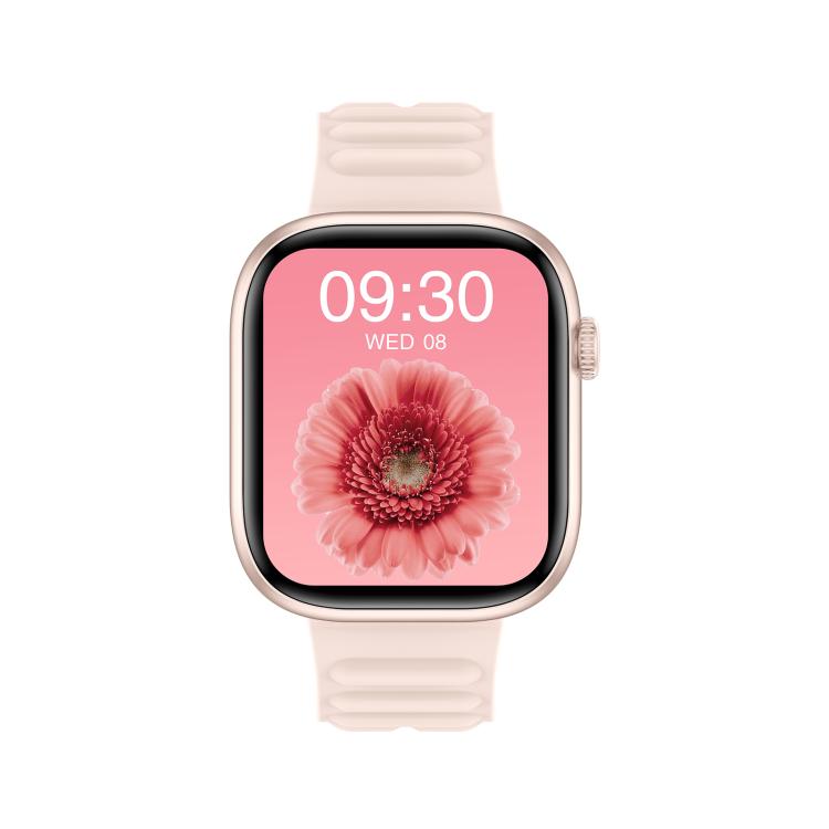 QS12 smartwatch with pale pink band and flower watch face