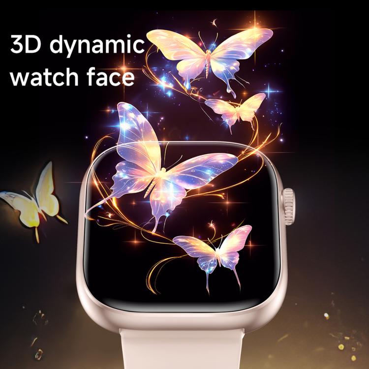 QS12 pink sports smartwatch displaying a colorful butterfly watch face