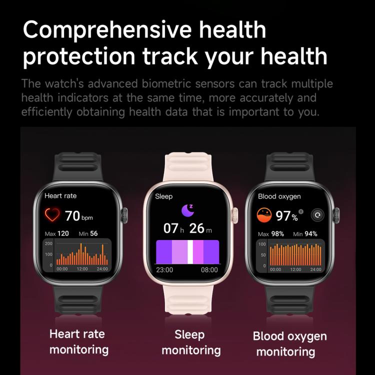 QS12 smartwatches in black and pink displaying heart rate, sleep, and blood oxygen readings