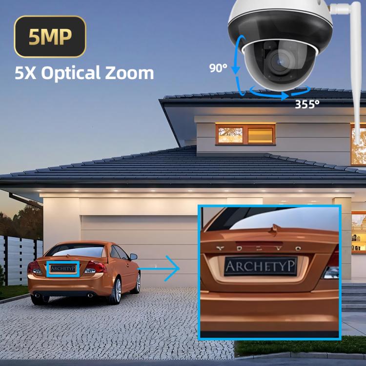 Outdoor dome security camera with antenna and 5x optical zoom