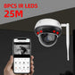 White dome security camera with antenna, red IR LED lights under eave