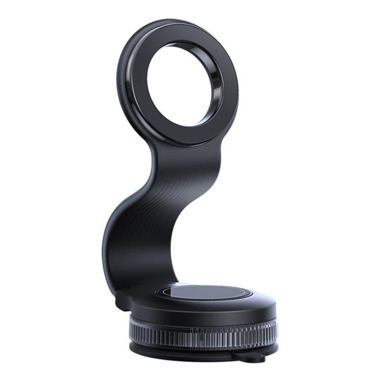 Magnetic phone holder with dark curved arm and round base mount