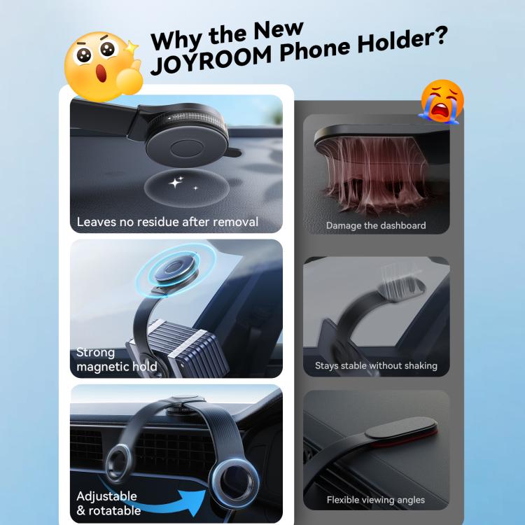 Car suction magnetic phone holder with dark base and adjustable viewing angle