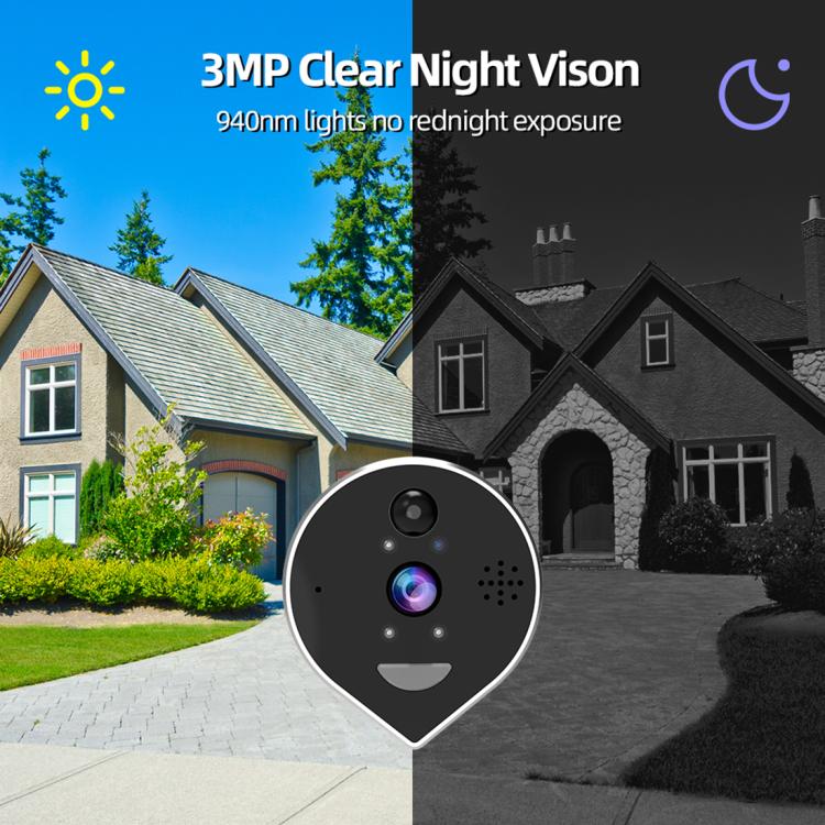 Outdoor panoramic video doorbell camera with wide-angle lens in dark housing