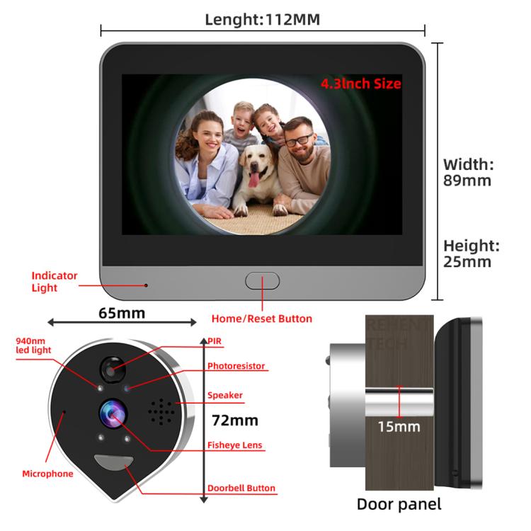 Video doorbell peephole camera with built-in indicator and indoor display